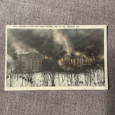 Madison WI Burning Of Old State Capitol February 27 1904 Postcard Wisconsin • $6.99