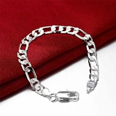 925 Sterling Silver Thick Solid Men's Figaro Chain Necklace Or Bracelet Italy • £5.99