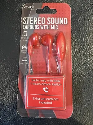 VIBE Sound Stereo Sound Earbuds With Microphone Red • $7