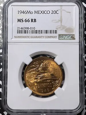 1946-Mo Mexico 20 Centavos NGC MS66RB Lot#G5965 Gem BU! • $125