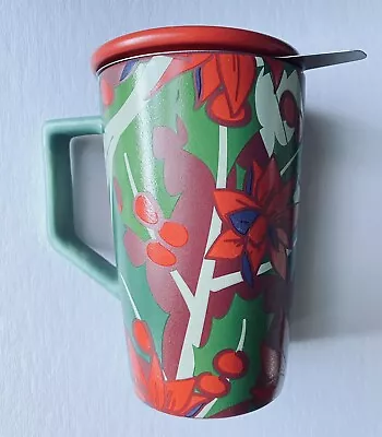 TEAVANA Infuser Tea Cup With Lid 12 Oz 2016 Christmas Poinsettia Ceramic NWT • $19.95