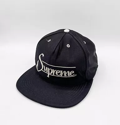 Supreme Script Logo 5 Panel Hat Cap One Size Snapback Authentic Black/Silver • $52.99