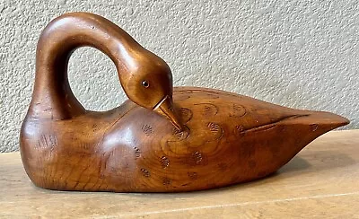 Antique Goose Decoy Brown Stained Glass Eyes 17  • $51