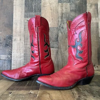 Nocona Vintage Red Leather Inlay Cowboy Boots Mens 10.5 D • $225