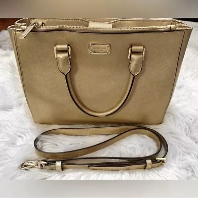 Women Michael Kors Metallic Gold Medium Tote Crossbody Handbag • $49.99