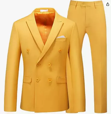 Mogu Yellow 36R 32W DOuble Breasted Double Vented Peak Lapel 2 Piece Suit • $65