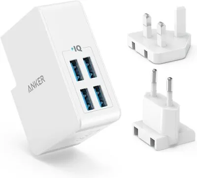 Anker 4-Port USB Wall Charger UK& EU Travel Plug Adapter For IPhone XS Galaxy S8 • £17.99