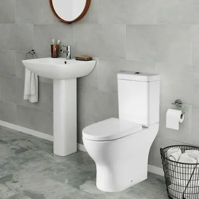 New Round Close Coupled Toilet WC Soft Closing Seat Open Back Dual Flush • £159.99