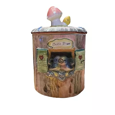 Vintage Cookie House Lovebirds Mushroom Ceramic Cookie Jar Italy • $49.99