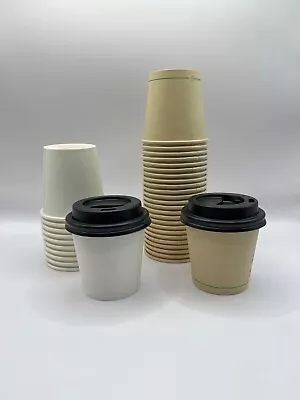 100/200pk 4oz White Black Or Bamboo Cups With Lid Disposable Espresso Coffee • $19.95