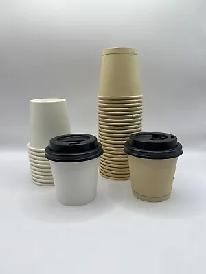 50pk 4oz White Black Or Bamboo Cups With Lid Takeaway Disposable Espresso Coffee • $9.95