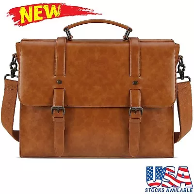 Men's Leather Messenger Bag Waterproof Laptop Briefcase Large Shoulder Work Bags • $78.76