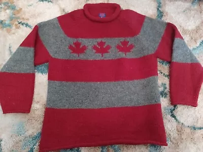 Delux Vintage 100% Wool Mens Sz L Maple Leaf Patterned Canada Spellout Pullover • $24.49