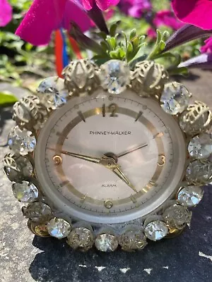 Vintage Phinney Walker Clear Gems Jewel Filigree Rhinestone Jeweled Alarm Clock • $55