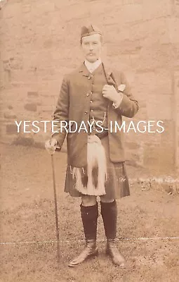 Highlander Walking Stick Fashion Kilt Sporran Outside Postcard (24) • £26.50