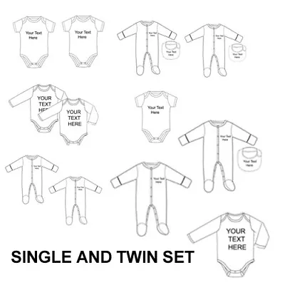Personalised Twin Baby Grow Vest Shower Gift Boys Girls Any Name White Bodysuit • £6.99