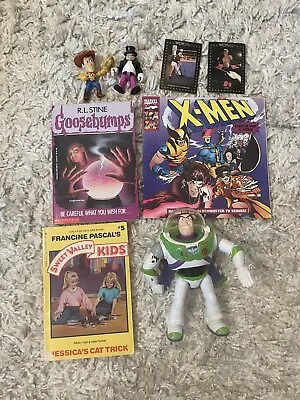 Vintage Miscellaneous Lot 90s Toys & Books X-Men Toy Story Goosebumps WCW Batman • $15