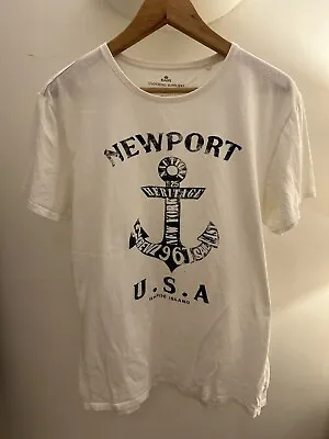 £6 • Buy Easy Rhode Island Anchor Men's T-Shirt White Navy Newport Short Sleeve Sz Medium