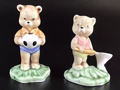 Vintage Bears Playing Soccer Butterfly Net Sport Figurines Ceramic Cake Topper • $6.99