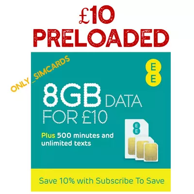 EE / Ee Trio Pay As You Go PAYG SIM Card Loaded With £10 / Ten Pounds Credit • £4.90