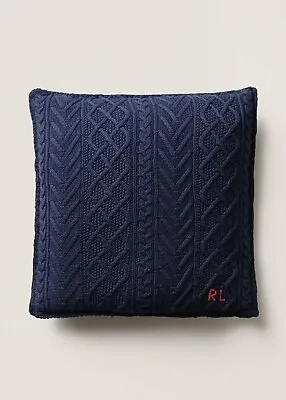 NWT RALPH LAUREN Set Of 2 Highland Cable KNIT SWEATER THROW PILLOW 20  NAVY • £189.98