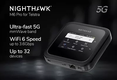 Telstra NETGEAR Nighthawk M6 Pro 5G WiFi 6 Mobile Router (MR6500) UNLOCKED  • $761.68