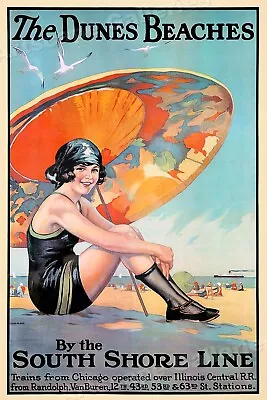 1920s The Dune Beaches Chicago Classic Railroad Vintage Travel Poster - 24x36 • $25.95