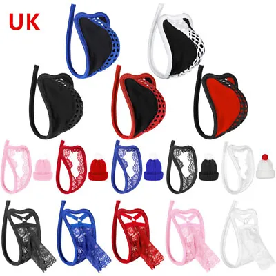 UK Men's Lace Frilly Invisible C-String Girlie C-Strap Briefs Thongs Underwear • £6.99