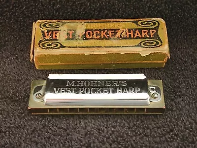 Vintage M. Hohner VEST POCKET HARP 214/20 M 2 Key Of C - Orig Box & Paper - NICE • $29