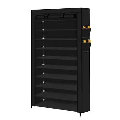 $58.04 • Buy 10 Tier Shoe Rack Portable Storage Cabinet Organiser Wardrobe Black Cover Levede