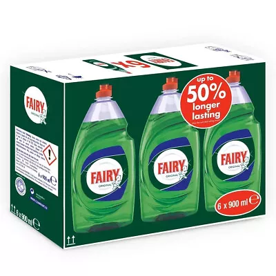 FAIRY ORIGINAL KITCHEN DISH WASHINGUP LIQUID CLEAN DETERGENT 6 X 900ML • £22.49