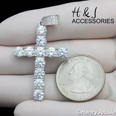 Men Women 925 Sterling Silver Icy Cz Gold Plated/silver 3d Cross Pendant*p450 • $29.99