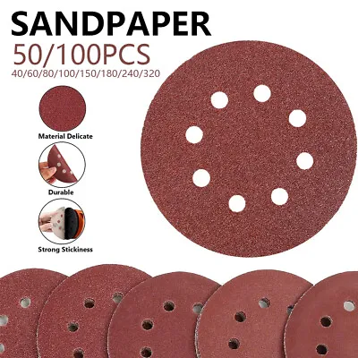 50/100PCS 5 In Sanding Discs 8 Holes 40-320 Grit Orbital Sand Paper Hook Loop • $11.29