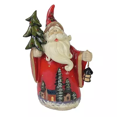 Vtg Santa Claus Figure Cabin Tree Rustic Forest Lantern Trees Whimsical Jolly • $24.95