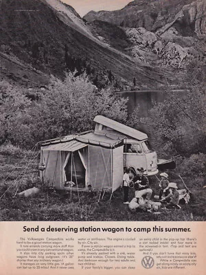 Send A Deserving Station Wagon To Camp This Summer Volkswagen Campmobile Ad 1968 • $9.99