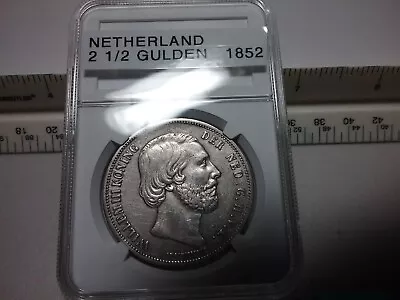 1852 Netherland 2 1/2 Gulden Silver Crown • $58