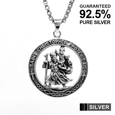 925 Sterling Silver SAINT ST CHRISTOPHER Protection Pendant ✔️Solid ✔️UK Seller • £24.50