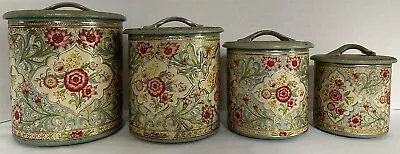 Vintage Antique Set Of 4 Metal Nesting Canisters Raised Design Made In Holland • $85