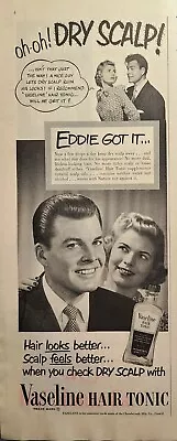 Vintage Print Ad 1952 Vaseline Hair Tonic Dry Scalp Nicely Dressed Young Couple • $8.77
