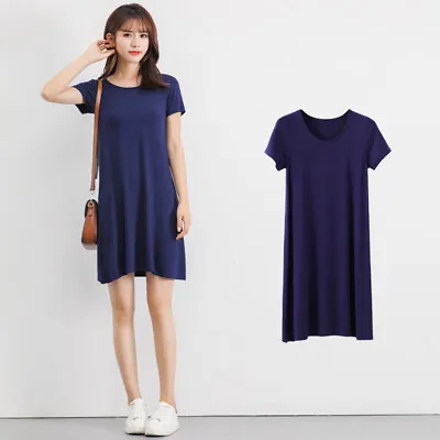 $0.99 • Buy Women's Lady Summer Short Sleeve Casual Loose Sundress Tops Mini T-shirt Dress