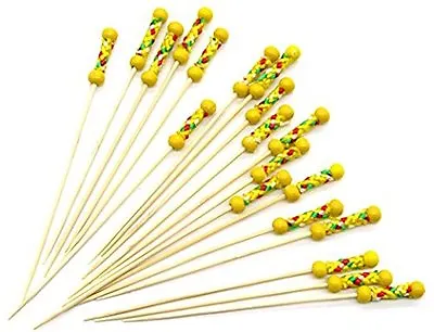 36 YELLOW Handmade Cocktail Sticks Picks BEADS Lace Cocktail Sticks Tooth BBQ UK • £4.45