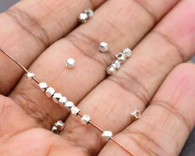 400 Pcs 2mm Diamond Cut Faceted Spacer Bead Sterling Silver Plated Id-240 • $5.99
