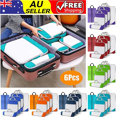 $1.29 • Buy 6pcs Packing Cubes Luggage Storage Organiser Travel Compression Suitcase Bags