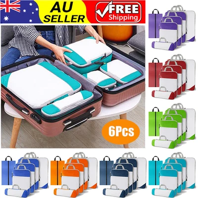 $1.29 • Buy 6pcs Packing Cubes Luggage Storage Organiser Travel Compression Suitcase Bags