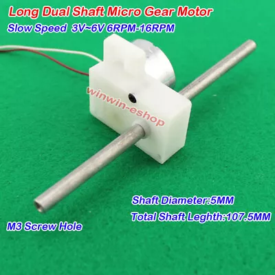 Long Dual Shaft DC3V 5V 6V 16RPM Slow Speed Mini Gear DC Motor DIY Hobby Toy Car • $3.08