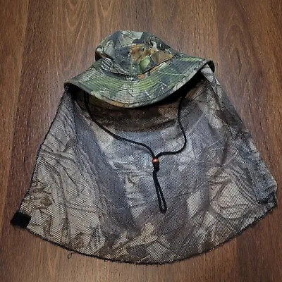 Vintage 90s Outdoor Cap Camo Boonie Bucket Hat Neck Mens Size Large L/XL Strings • $24.99