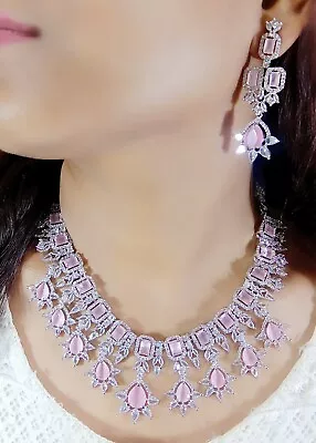 Indian Bollywood Bridal Set Gold Plated Jewelry Earrings CZ Ethnic AD Necklace • $32.55