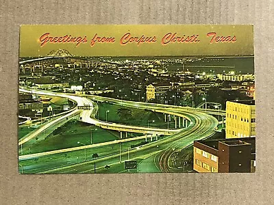 Postcard Corpus Christi TX Texas Harbor Bridge Aerial View Night Vintage PC • $5.99