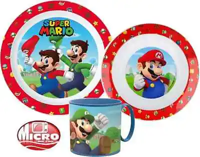 Super Mario Boys Kids 3 Piece Plate Bowl Mug Set Dinner Breakfast Set • £10.99