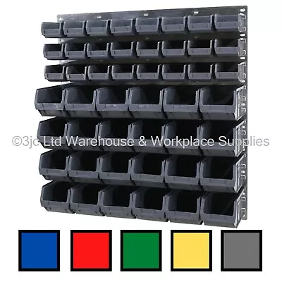 NEW UK Made Plastic Parts Storage Bins Boxes With Steel Wall Louvre Panel SET 15 • £105.36